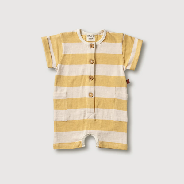 KidWild - Organic Short Sleeve Romper - Yellow Stripe
