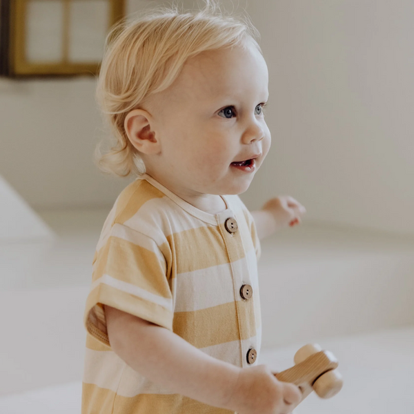 KidWild - Organic Short Sleeve Romper - Yellow Stripe