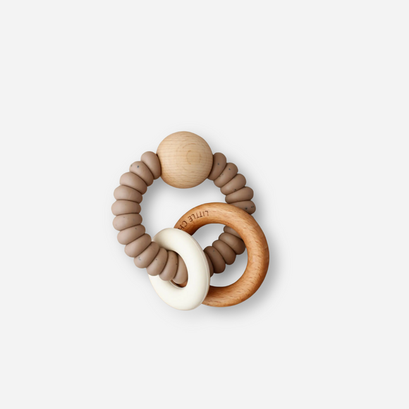 Little Chew - Silicone and Wood Rattle Teether - Dany / Speckled Truffle