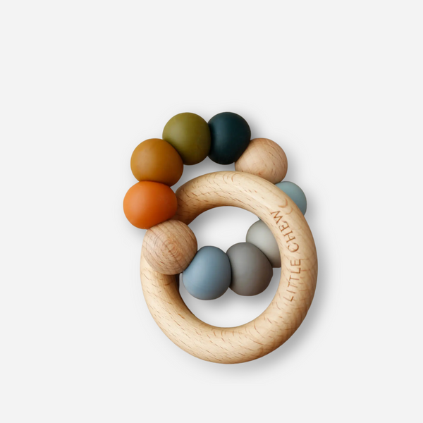Little Chew - Silicone and Wood Ring Teether - Retro