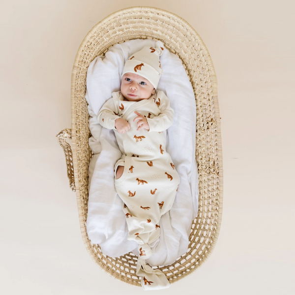 Makemake Organics - Cotton Kimono Knotted Newborn Gown - Autumn Fox