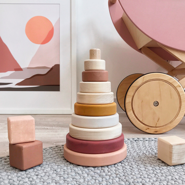 SABO Concept Wooden Stacking Ring Toy - Light Pink