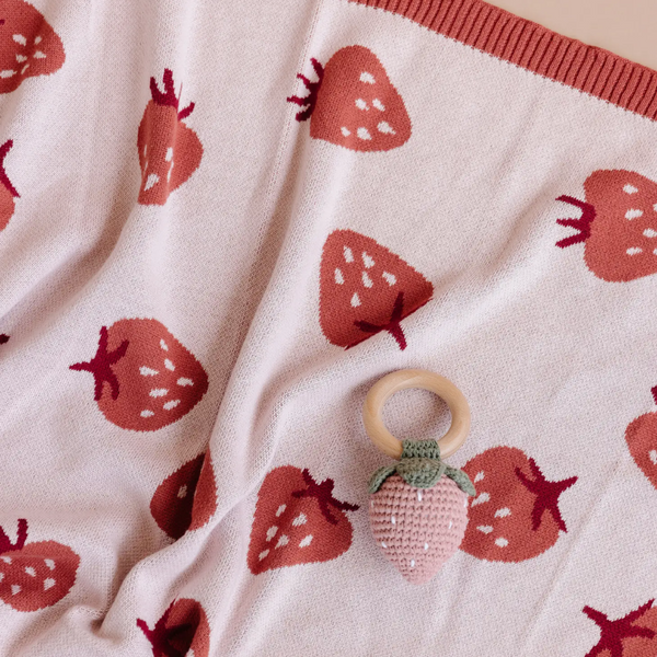 The Blueberry Hill - Cotton Crochet Strawberry Rattle and Teether