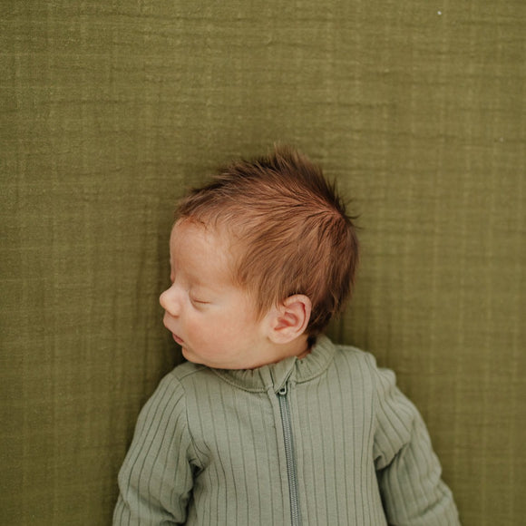 Clementine Kids Moss Green Cotton Muslin Crib Sheet