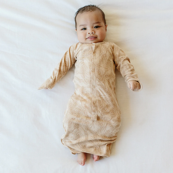 goumikids Viscose Organic Cotton Convertible Newborn Gown - Wheat