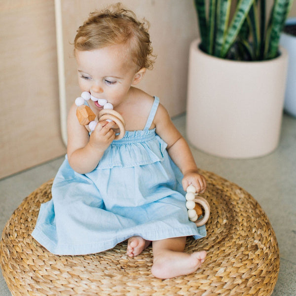 Chewable Charm Silicone + Wood Hayes Teether Teething Ring - Moonstone
