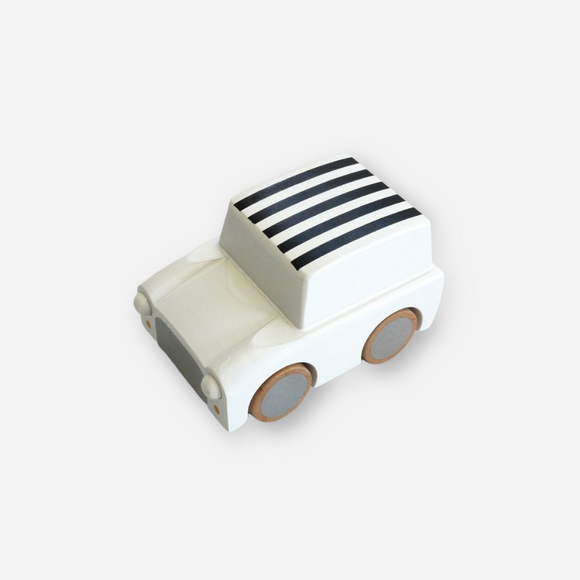 kiko + gg* - Kuruma Classic Wind-Up Wooden Toy Car - White with Black Stripes